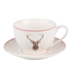 Porcelánový šálek s podšálkem s jelenem Cosy Lodge - 12*9*6 cm / 200 ml