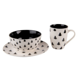 Bílo-černá porcelánová miska se stromky Black&White X-Mas - Ø 14*7 cm / 500 ml