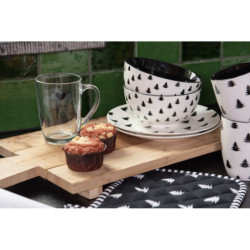 Bílo-černý porcelánový dezertní talíř se stromky Black&White X-Mas - Ø 20*2 cm