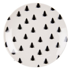 Bílo-černý porcelánový dezertní talíř se stromky Black&White X-Mas - Ø 20*2 cm