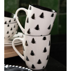 Bílo-černý porcelánový hrnek se stromky Black&White X-Mas - 12*8*10 cm / 300 ml