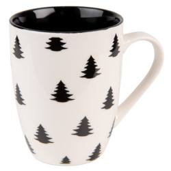 Bílo-černý porcelánový hrnek se stromky Black&White X-Mas - 12*8*10 cm / 300 ml