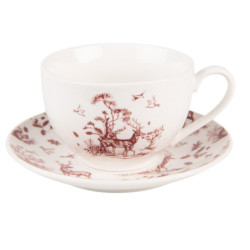Porcelánový šálek s podšálkem Pretty Forest - 12*9*6 cm / Ø 14*2 cm / 200 ml