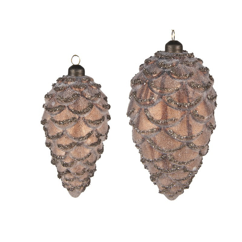 2ks hnědá antik skleněná závěsná ozdoba šiška - Ø 9*18/  Ø 7*15cm