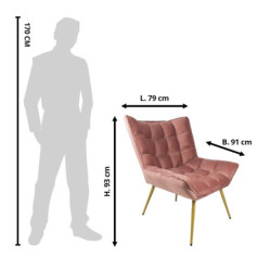 Růžové sametové křeslo na kovových zlatých nožkách Oimmo - 79*91*93 cm