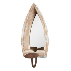 Béžový antik nástěnný svícen se zrcadlem - 15*17*36 cm
