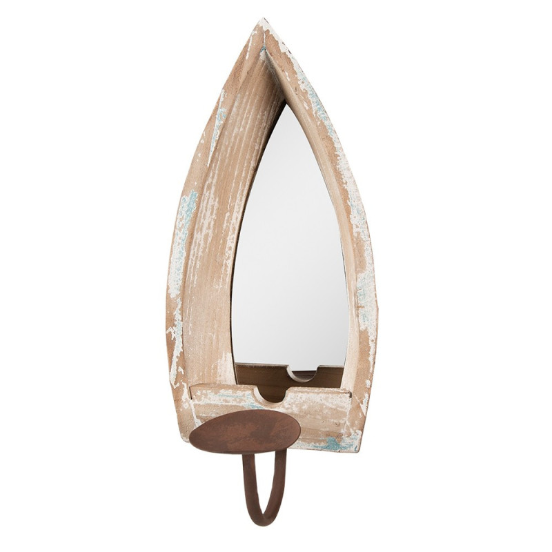 Béžový antik nástěnný svícen se zrcadlem - 15*17*36 cm