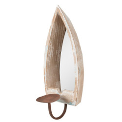 Béžový antik nástěnný svícen se zrcadlem - 15*17*36 cm