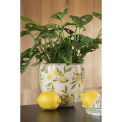 Béžový keramický obal na květináč s citróny Lemonio M - Ø18*17 cm