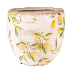 Béžový keramický obal na květináč s citróny Lemonio M - Ø18*17 cm