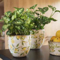Béžový keramický obal na květináč s citróny Lemonio S - Ø14*14 cm