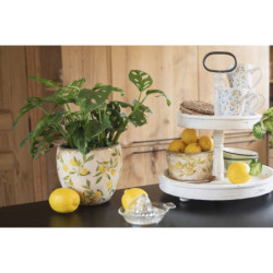 Béžový keramický obal na květináč s citróny Lemonio S - Ø14*14 cm