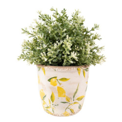 Béžový keramický obal na květináč s citróny Lemonio S - Ø14*14 cm
