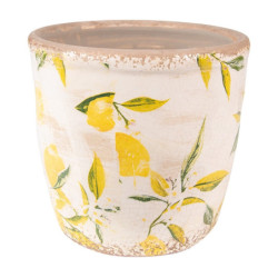 Béžový keramický obal na květináč s citróny Lemonio S - Ø14*14 cm