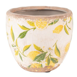 Béžový keramický obal na květináč s citróny Lemonio XS - Ø12*11 cm