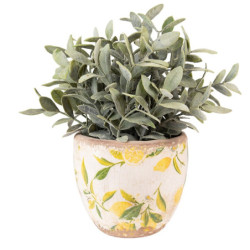 Béžový keramický obal na květináč s citróny Lemonio XS - Ø12*11 cm
