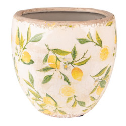Béžový keramický obal na květináč s citróny Lemonio S - Ø 13*12 cm