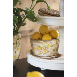 Béžový keramický obal na květináč s citróny Lemonio M - Ø16*9 cm