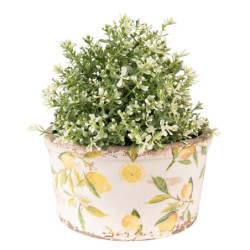 Béžový keramický obal na květináč s citróny Lemonio M - Ø16*9 cm