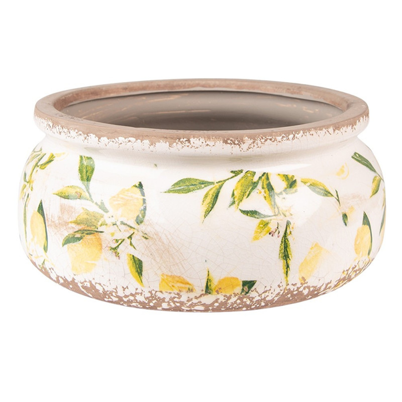 Béžový keramický obal na květináč s citróny Lemonio L - Ø23*10 cm