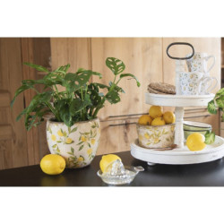 Béžový keramický obal na květináč s citróny Lemonio L - Ø23*10 cm