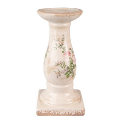 Béžový keramický svícen s růžemi Rossia - Ø12*24 cm