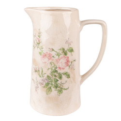 Béžový keramický dekorační džbán s růžemi Rossia L - 21*15*25 cm