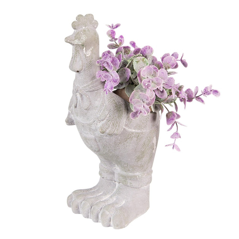 Šedý antik cementový květináč ve tvaru kohoutka - 11*10*26 cm