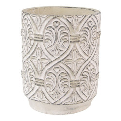 Šedý antik cementový obal na květináč s ornamentem - Ø 14*18 cm
