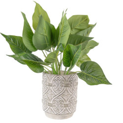 Šedý antik cementový obal na květináč s ornamentem - Ø 14*18 cm