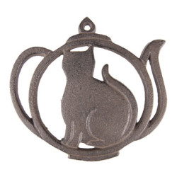 Litinová podložka pod konvici ve tvaru konvice s kočkou - 15*15*1 cm