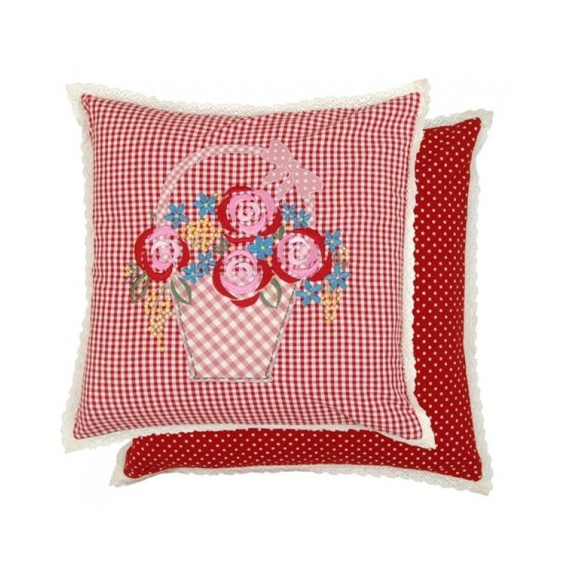 Povlak na polštář Flower Basket red s výšivkou - 40*40cm
