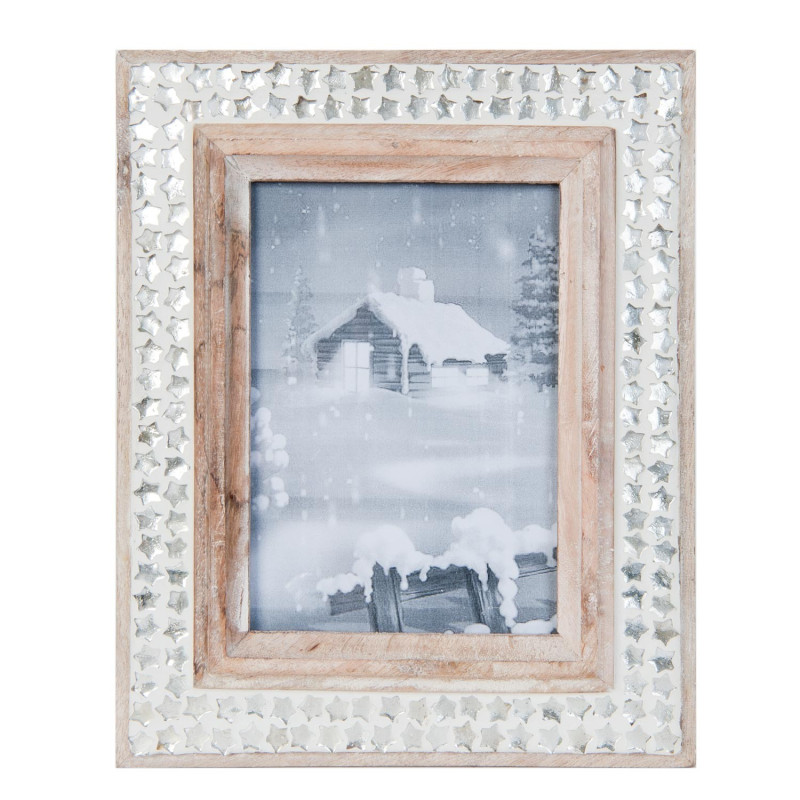 Dřevěný fotorámeček s kamínkovým lemováním - 22*27 cm / 13*18 cm