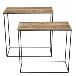 Set 2 odkládacích stolků s recyklovaným dřevem - 60*25*65 cm / 55*22*56 cm
