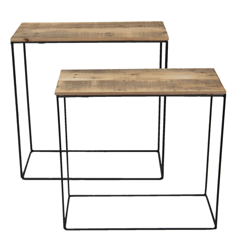 Set 2 odkládacích stolků s recyklovaným dřevem - 60*25*65 cm / 55*22*56 cm