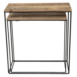 Set 2 odkládacích stolků s recyklovaným dřevem - 60*25*65 cm / 55*22*56 cm