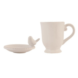 Keramický hrneček s mističkou Bird - Ø 9*4 / 12*8*11 cm / 0.3 L