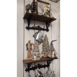 Hnědá nástěnná litinová police s háčky - 58*20*22 cm