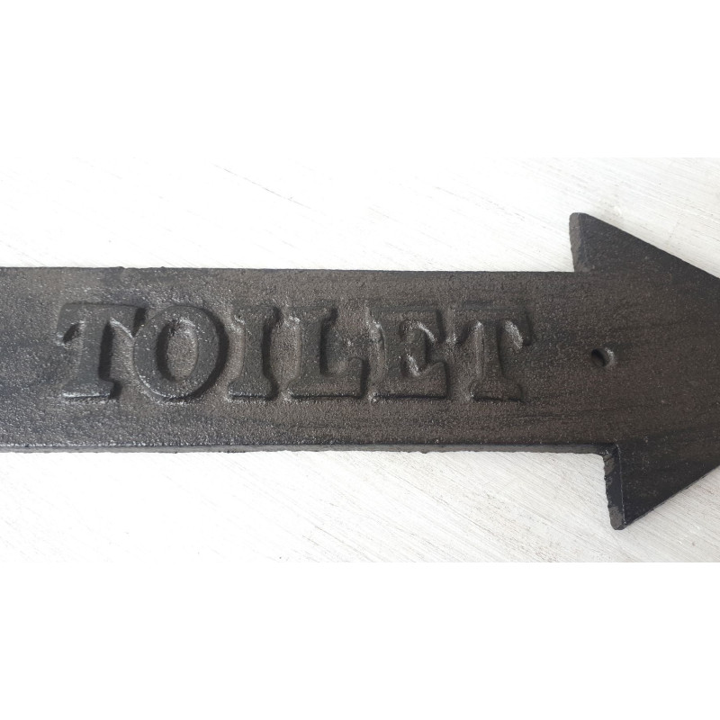 Litinová cedule nástěnná šipka Toilet - 29*10*1 cm