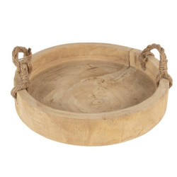 Dřevěný kulatý tác/ podnos s jutovými uchy -  Ø 35*6 cm