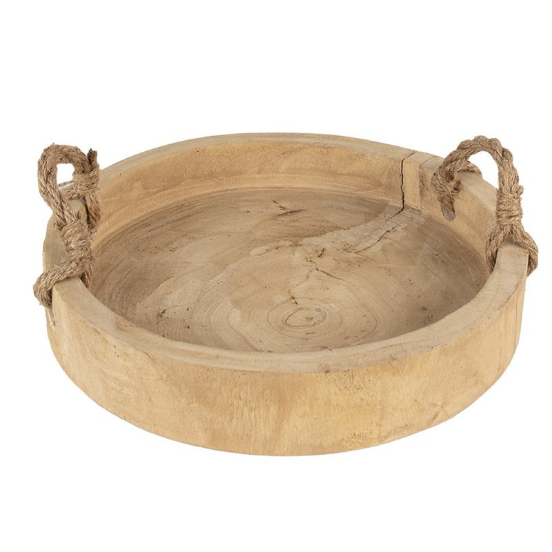 Dřevěný kulatý tác/ podnos s jutovými uchy -  Ø 35*6 cm