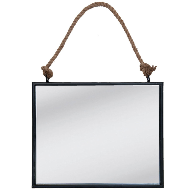 Zrcadlo v černém rámu zavěšené na lanu - 50*4*40 cm
