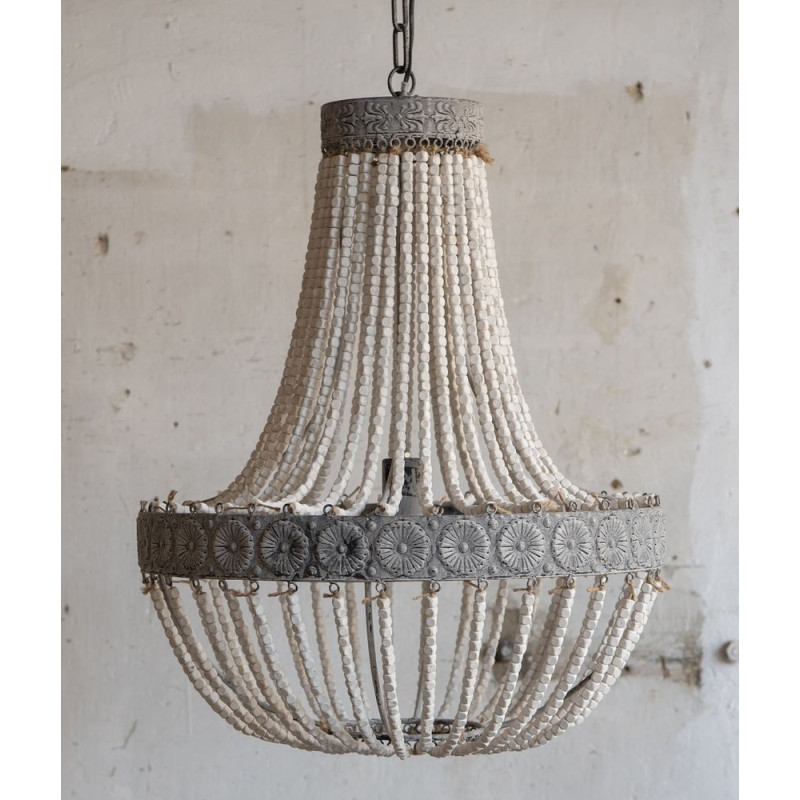 Kovový vintage lustr s dřevěnými korálky Avril – Ø 54*72 cm E27/max 1*40W