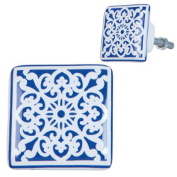 Keramická úchytka s modro-bílými ornamenty - 3*2*3 cm