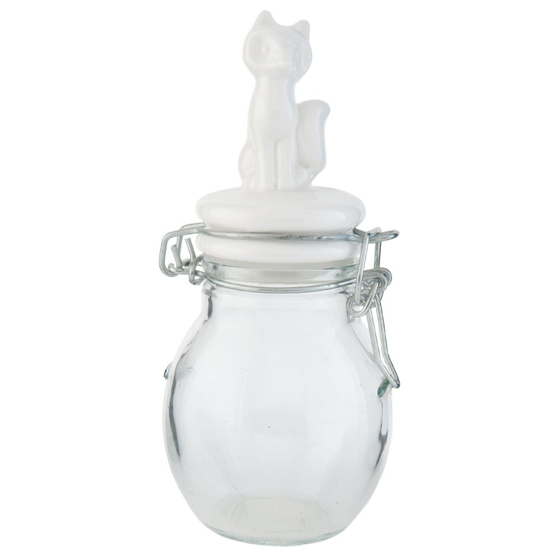 Skleněná dóza s liškou na víčku – Ø 6*14 cm / 0,1 L