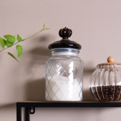 Ozdobná skleněná dóza s víčkem s úchytkou Noir – Ø 10*21 cm / 0,9L