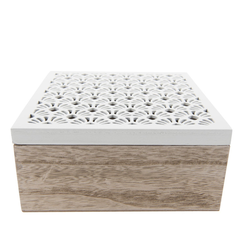 Dřevěná krabička s bílým vyřezávaným víkem - 18*18*8 cm
