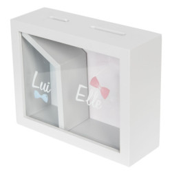 Vtipná pokladnička s přepážkou Lui a Elle - 20*7*16 cm
