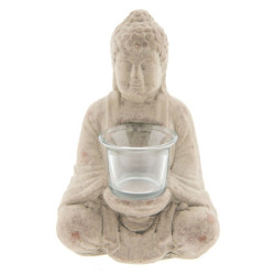 Šedý teracottový svícen budha na čajovou svíčku - 13*11*21 cm