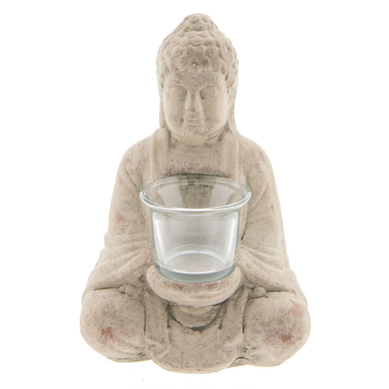 Šedý teracottový svícen budha na čajovou svíčku - 13*11*21 cm